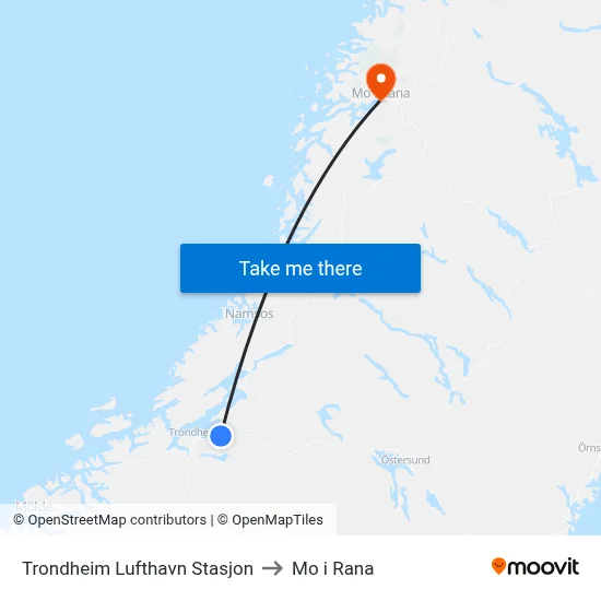 Trondheim Lufthavn Stasjon to Mo i Rana map