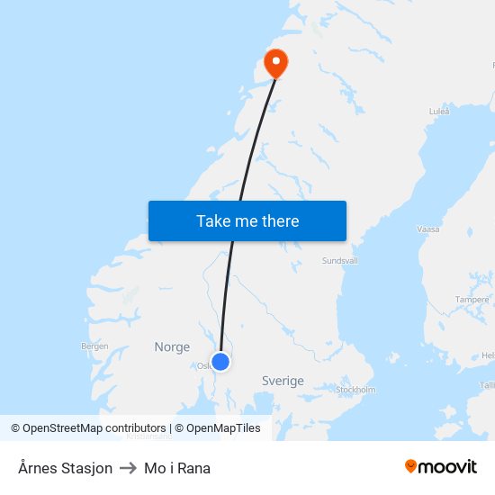 Årnes Stasjon to Mo i Rana map