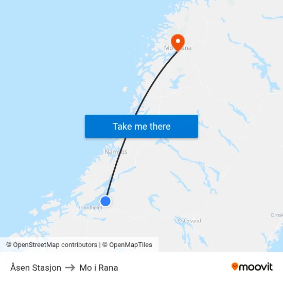 Åsen Stasjon to Mo i Rana map