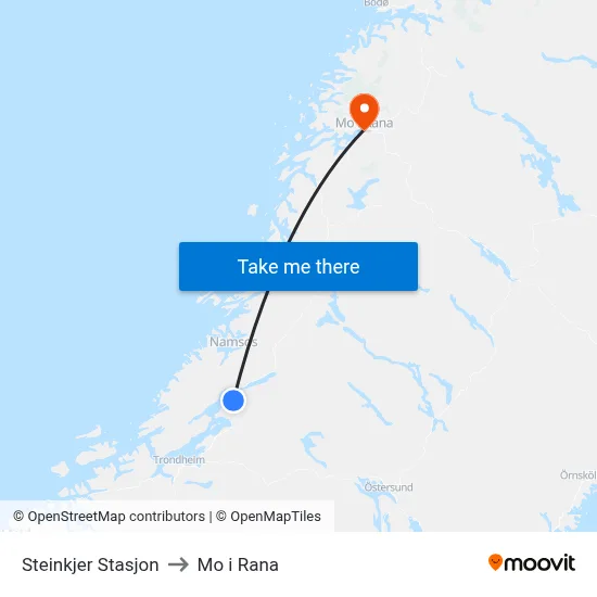 Steinkjer Stasjon to Mo i Rana map