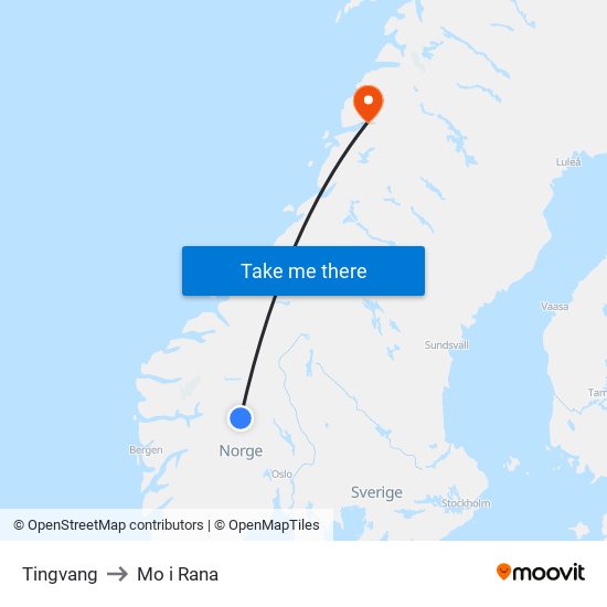 Tingvang to Mo i Rana map