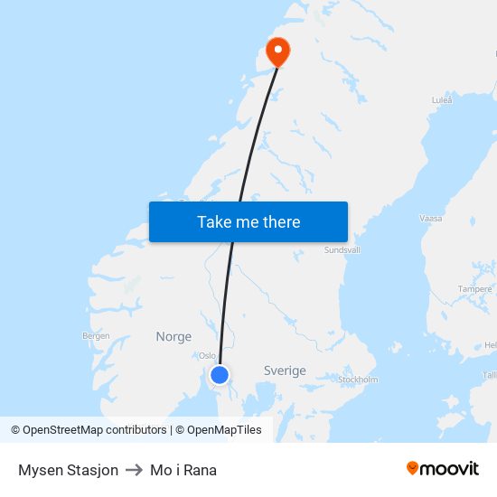 Mysen Stasjon to Mo i Rana map