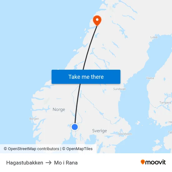 Hagastubakken to Mo i Rana map