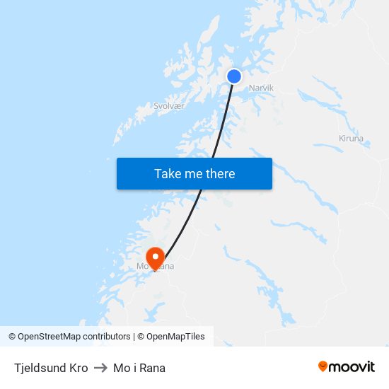 Tjeldsund Kro to Mo i Rana map