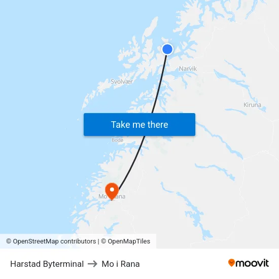 Harstad Byterminal to Mo i Rana map
