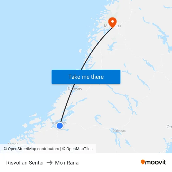 Risvollan Senter to Mo i Rana map