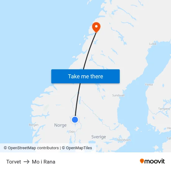 Torvet to Mo i Rana map