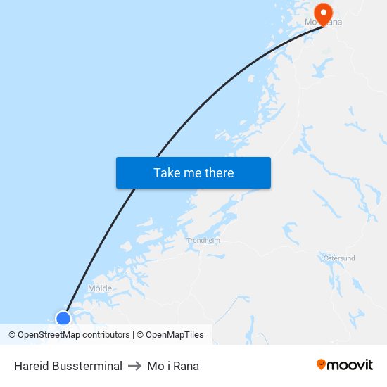 Hareid Bussterminal to Mo i Rana map