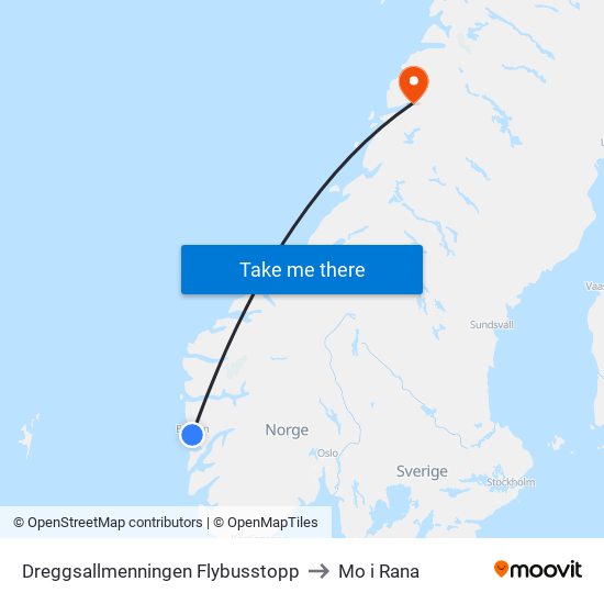 Dreggsallmenningen Flybusstopp to Mo i Rana map