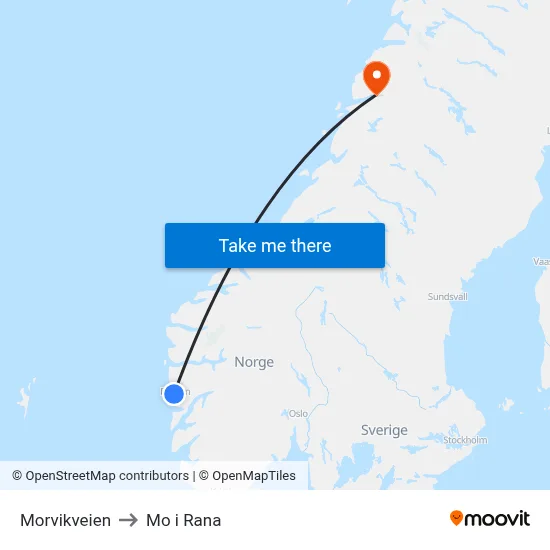 Morvikveien to Mo i Rana map