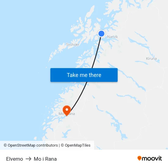 Elvemo to Mo i Rana map