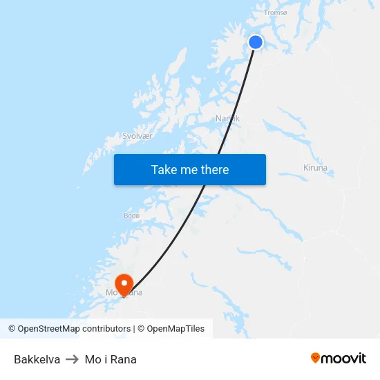 Bakkelva to Mo i Rana map