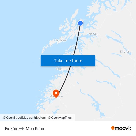 Fiskåa to Mo i Rana map