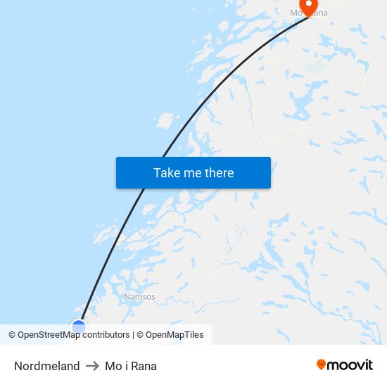 Nordmeland to Mo i Rana map