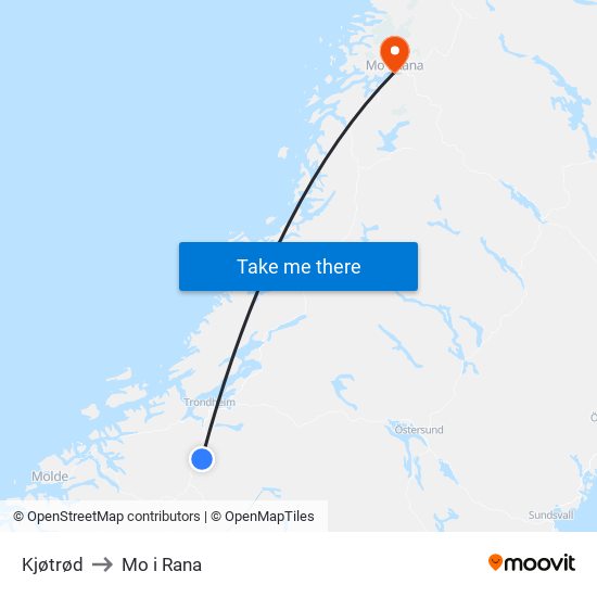 Kjøtrød to Mo i Rana map