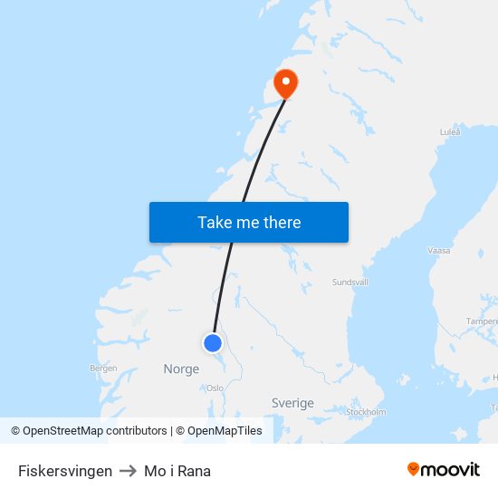 Fiskersvingen to Mo i Rana map