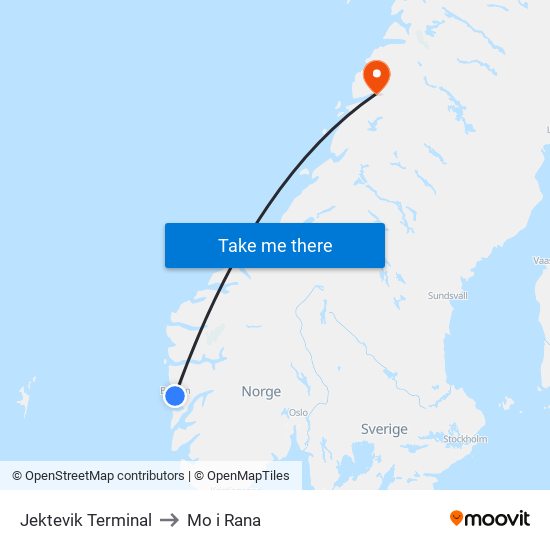 Jektevik Terminal to Mo i Rana map