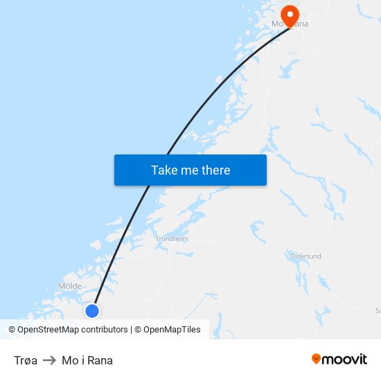 Trøa to Mo i Rana map