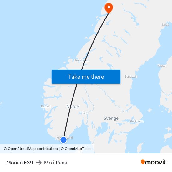 Monan E39 to Mo i Rana map