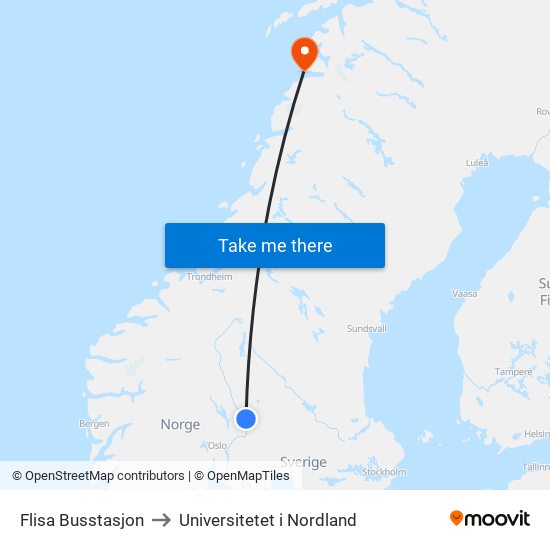 Flisa Busstasjon to Universitetet i Nordland map