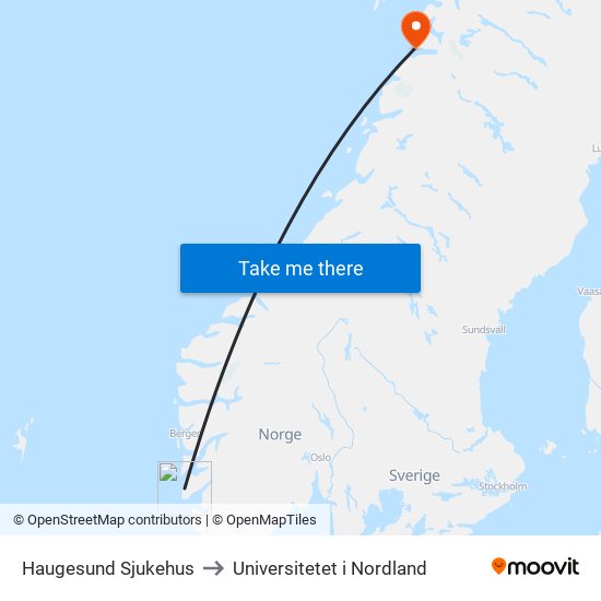 Haugesund Sjukehus to Universitetet i Nordland map