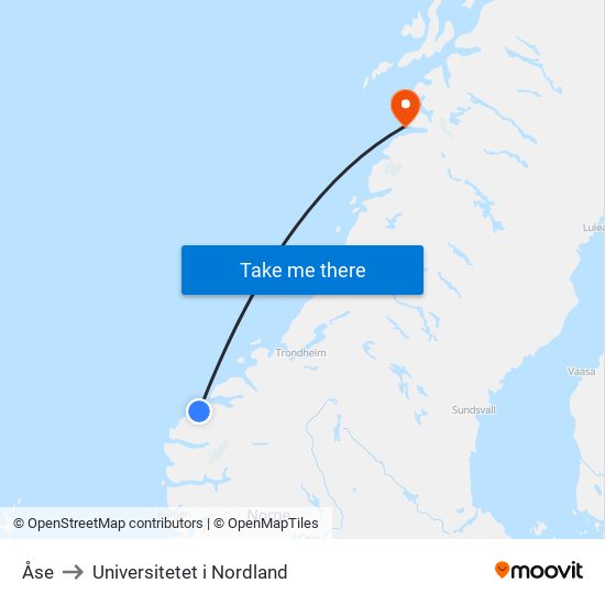 Åse to Universitetet i Nordland map