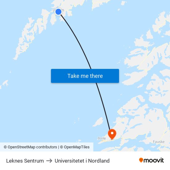 Leknes Sentrum to Universitetet i Nordland map