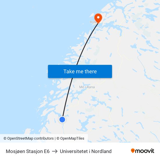 Mosjøen Stasjon E6 to Universitetet i Nordland map