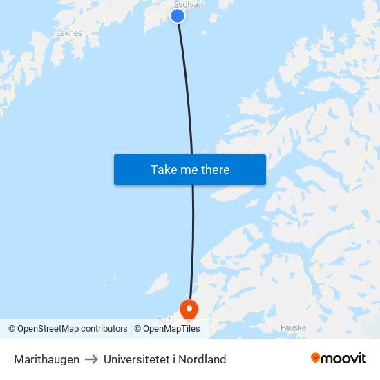 Marithaugen to Universitetet i Nordland map