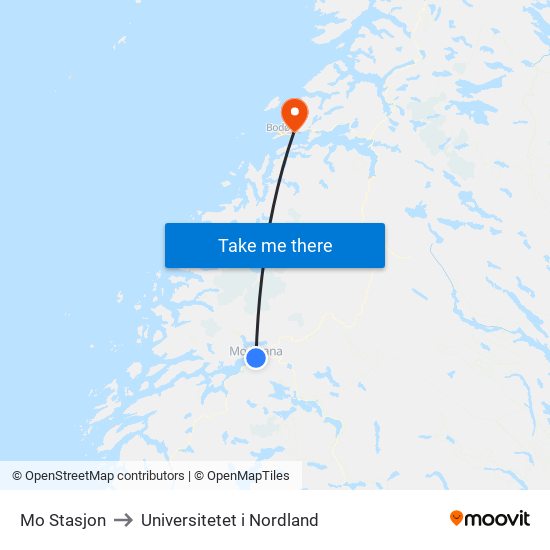 Mo Stasjon to Universitetet i Nordland map