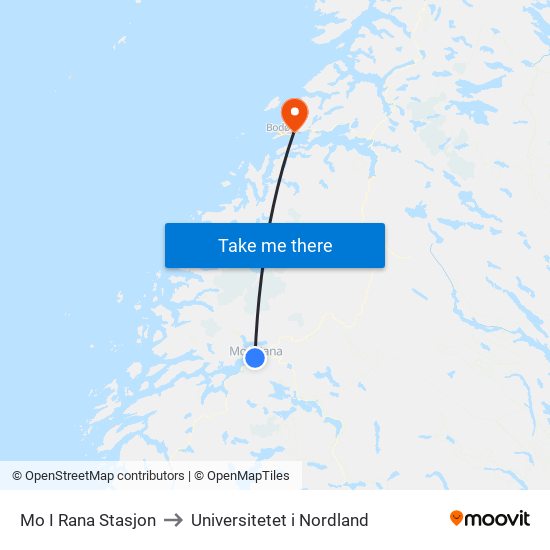 Mo I Rana Stasjon to Universitetet i Nordland map