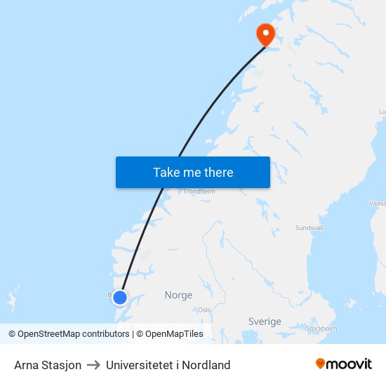 Arna Stasjon to Universitetet i Nordland map