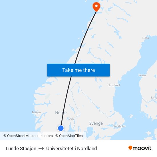 Lunde Stasjon to Universitetet i Nordland map
