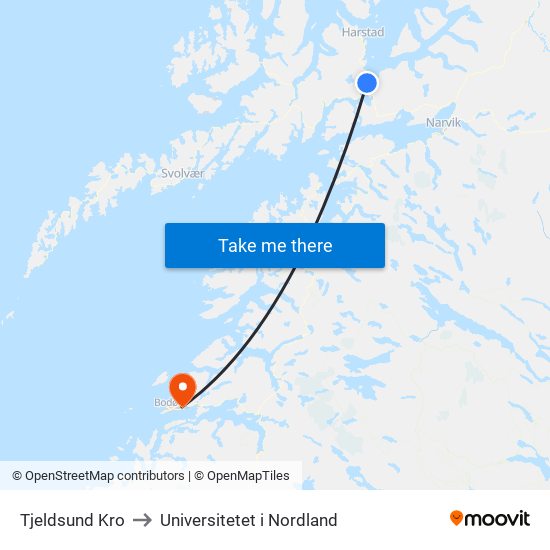 Tjeldsund Kro to Universitetet i Nordland map