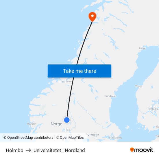 Holmbo to Universitetet i Nordland map