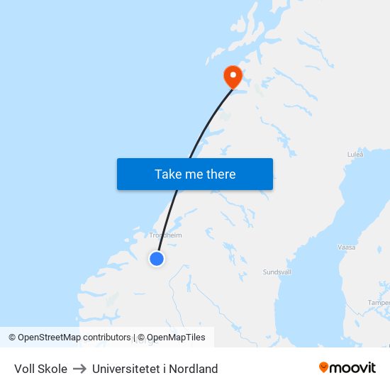 Voll Skole to Universitetet i Nordland map