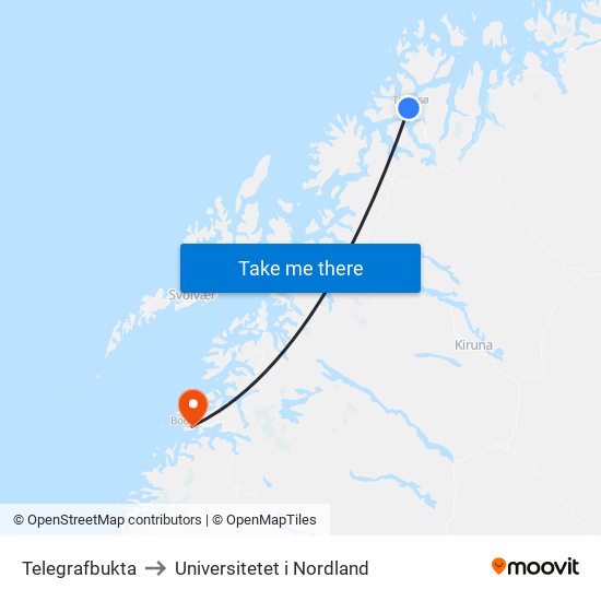 Telegrafbukta to Universitetet i Nordland map