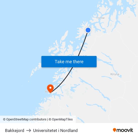 Bakkejord to Universitetet i Nordland map