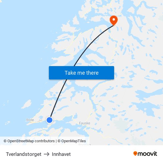 Tverlandstorget to Innhavet map