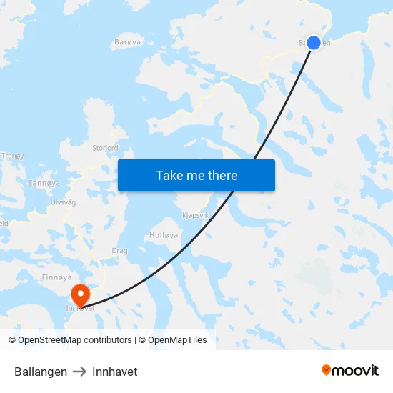 Ballangen to Innhavet map