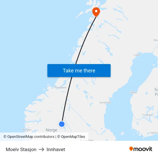 Moelv Stasjon to Innhavet map