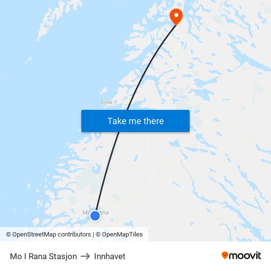 Mo I Rana Stasjon to Innhavet map