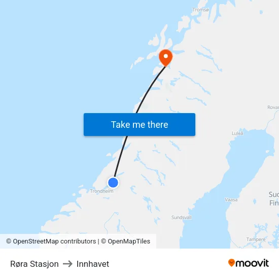 Røra Stasjon to Innhavet map