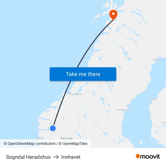 Sogndal Heradshus to Innhavet map