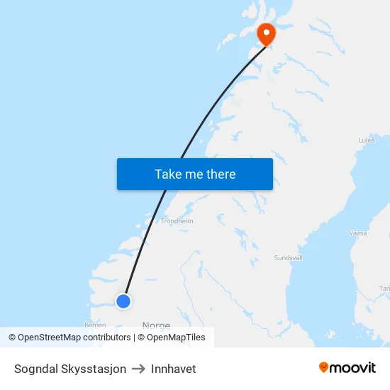 Sogndal Skysstasjon to Innhavet map