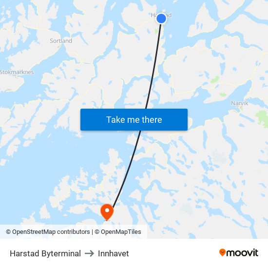 Harstad Byterminal to Innhavet map