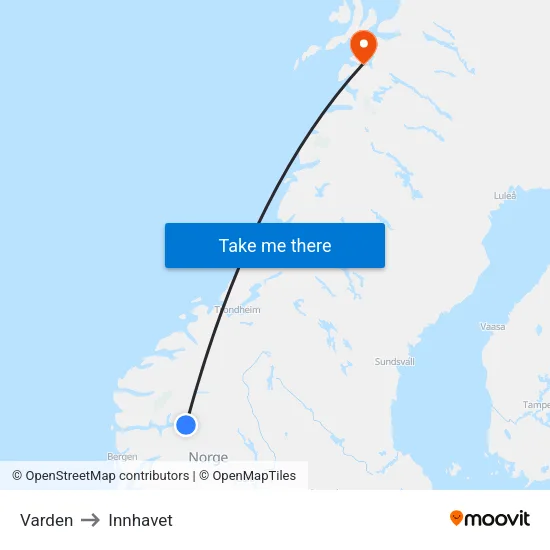 Varden to Innhavet map