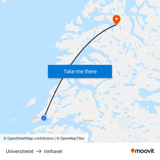 Universitetet to Innhavet map