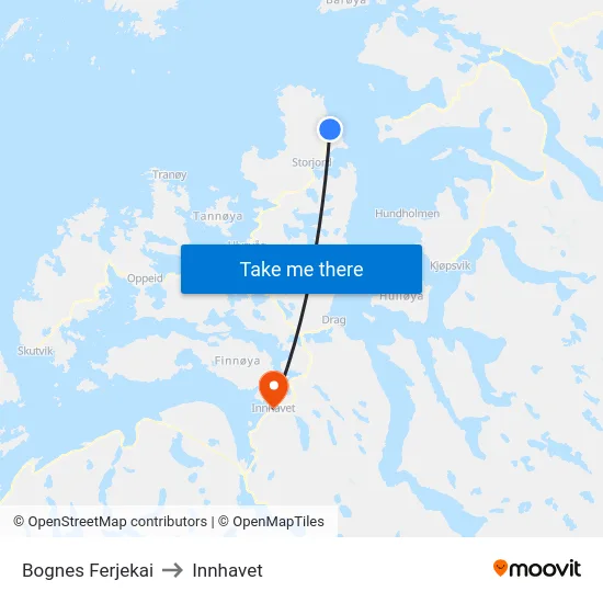Bognes Ferjekai to Innhavet map