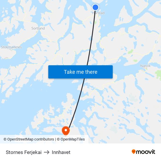 Stornes Ferjekai to Innhavet map